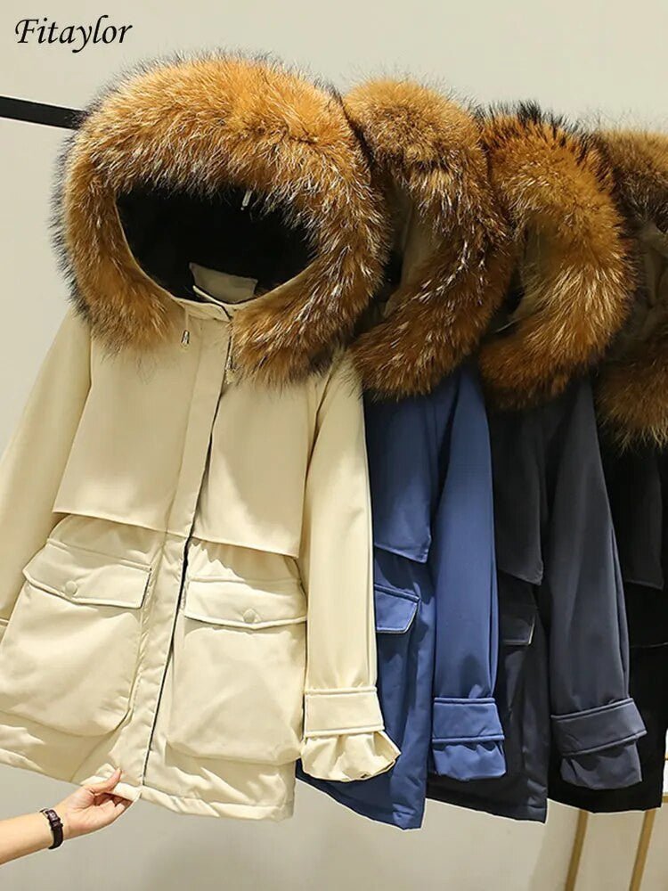 Fitaylor Women’s Winter Jacket – Large Natural Fox Fur Hooded Coat - Adistore