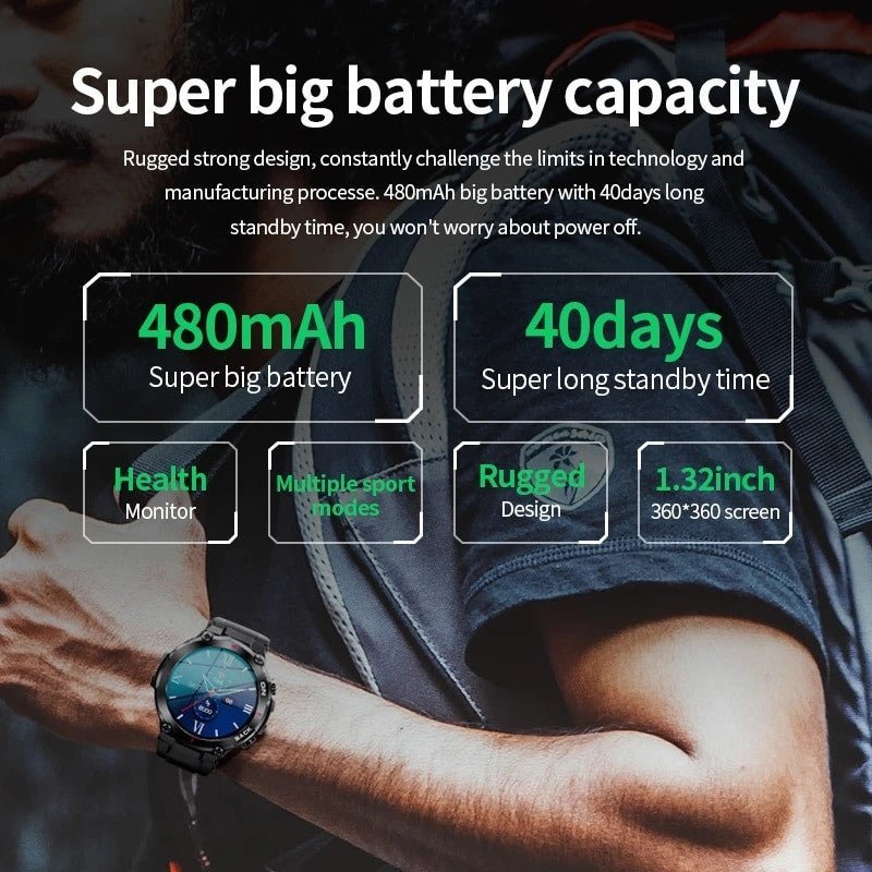 LIGE Men’s GPS Smart Watch – IP68 Waterproof Fitness Tracker with 480mAh Battery - Adistore