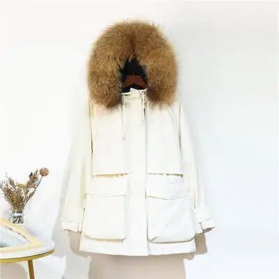 Fitaylor Women’s Winter Jacket – Large Natural Fox Fur Hooded Coat - Adistore