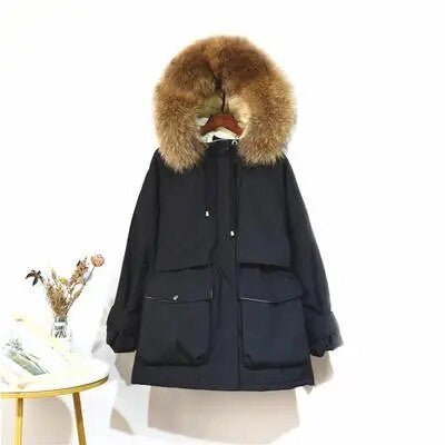 Fitaylor Women’s Winter Jacket – Large Natural Fox Fur Hooded Coat - Adistore