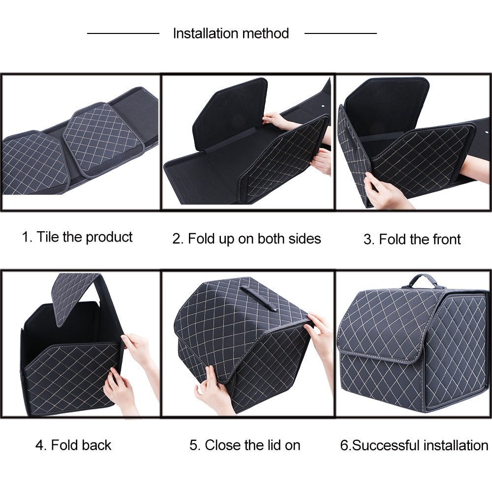 Leather Car Trunk Organizer Box – Large Capacity Folding Storage Bag - Adistore
