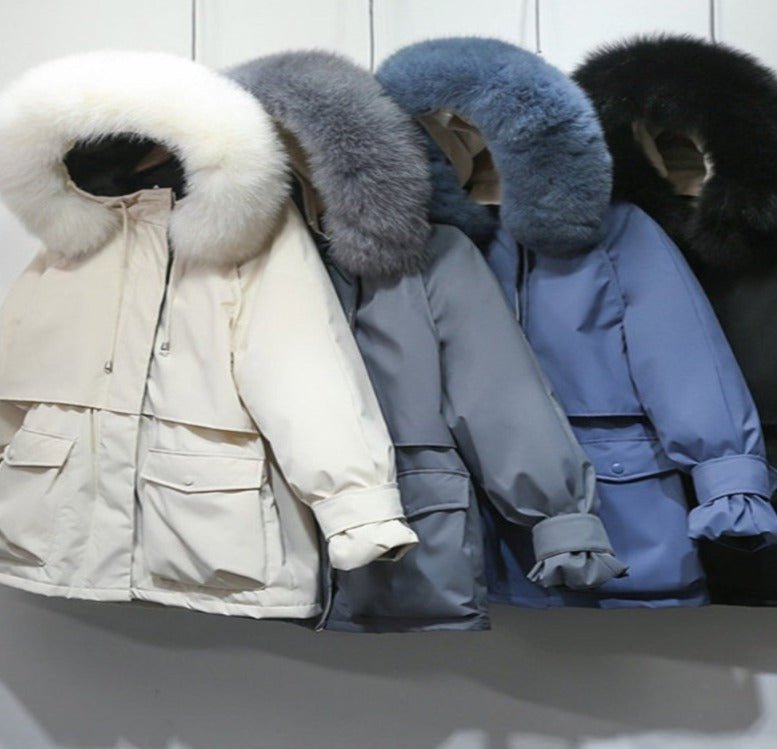 Fitaylor Women’s Winter Jacket – Large Natural Fox Fur Hooded Coat - Adistore