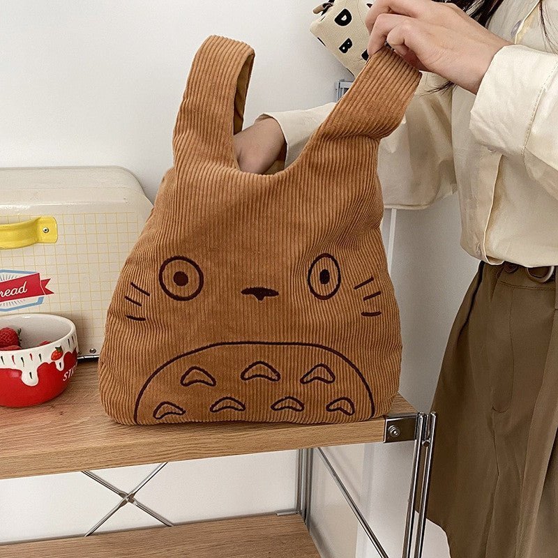 Kawaii Totoro Corduroy Tote Bag – Large Plush Handbag for Women - Adistore