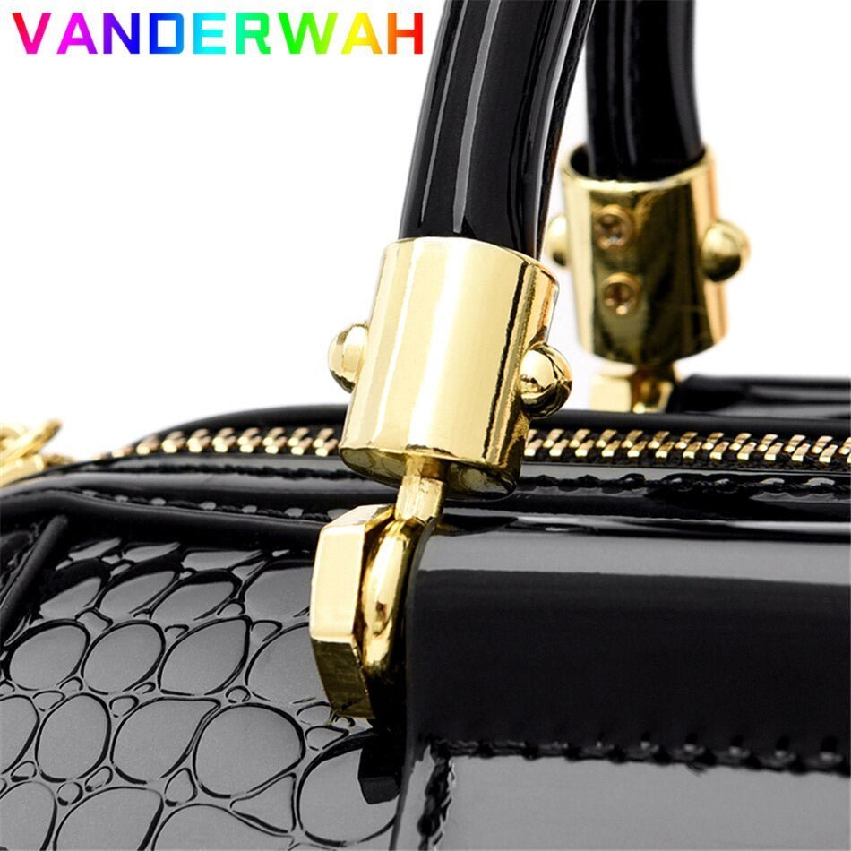 Luxury Patent Leather Crocodile Pattern Handbag for Women – Elegant Tote - Adistore