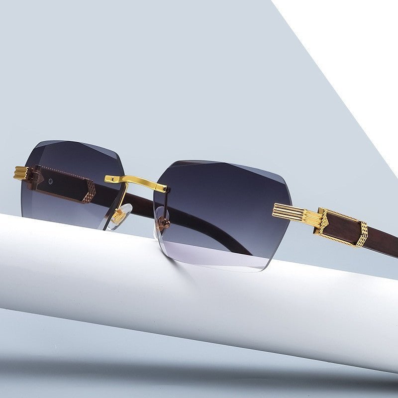 Luxury rimless square sunglasses for men with metal temples and UV protection