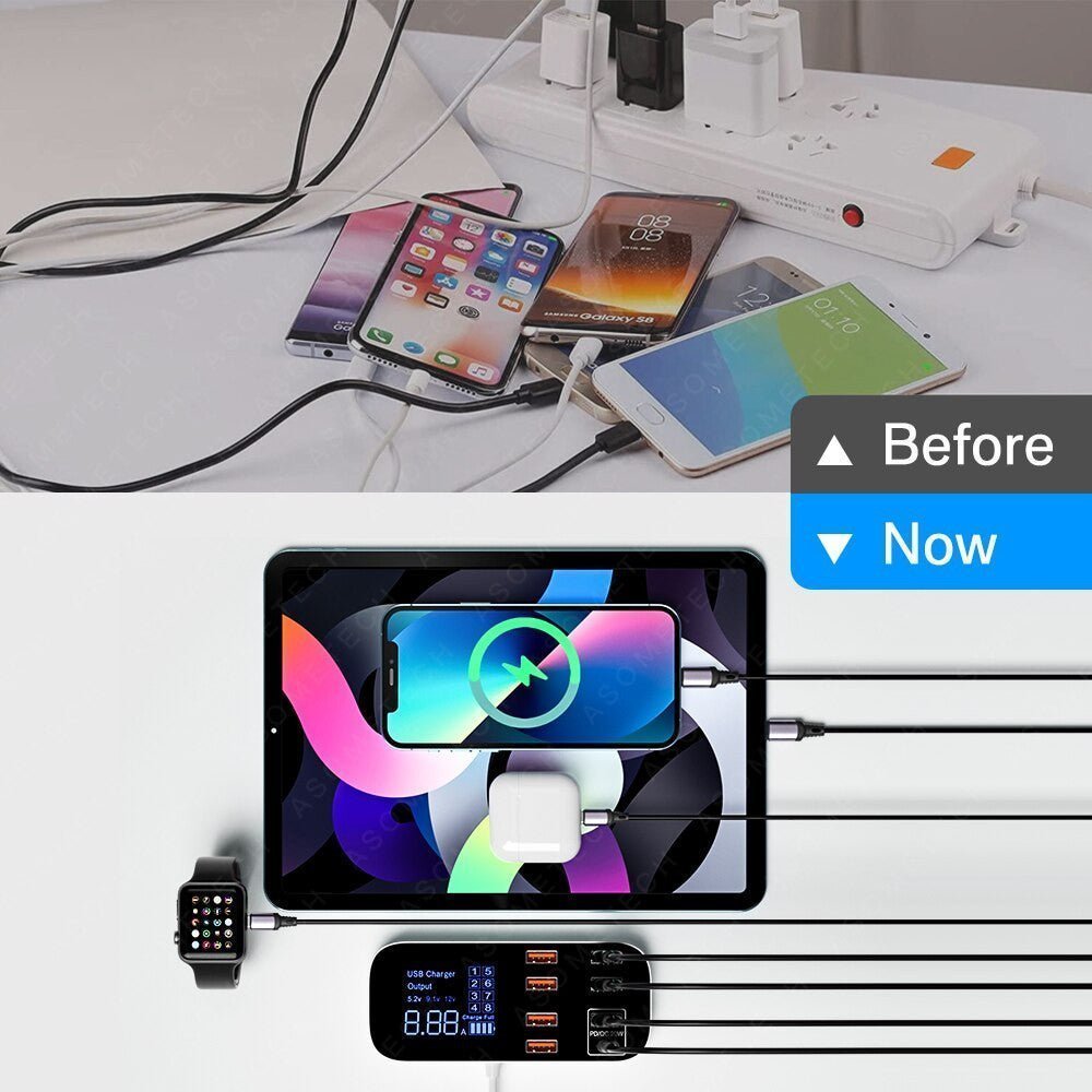ASOMETECH 8-Port USB Charger Station with LED Display for iPhone & Xiaomi - Adistore