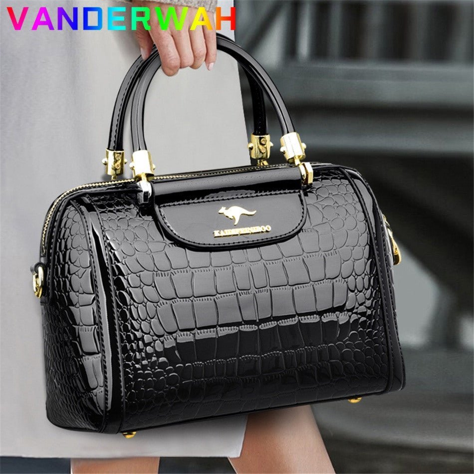 Luxury Patent Leather Crocodile Pattern Handbag for Women – Elegant Tote - Adistore