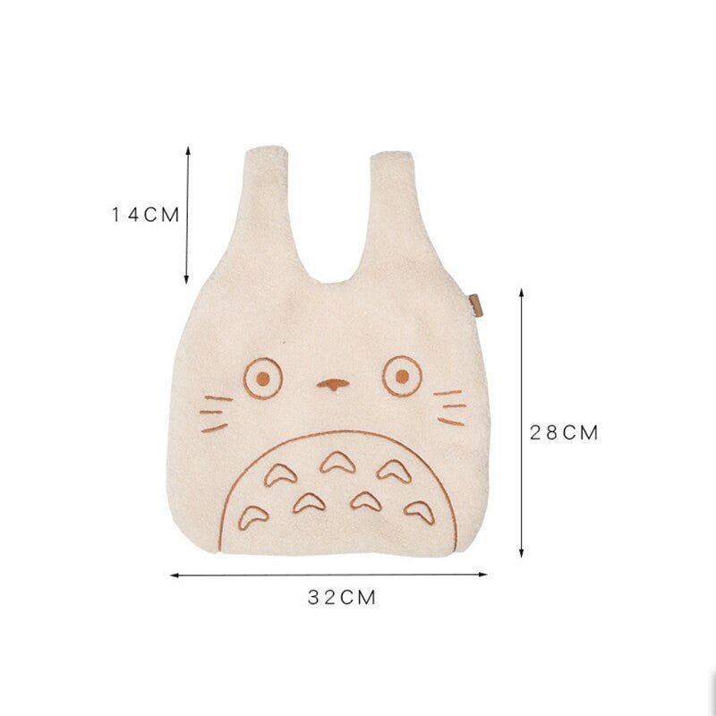Kawaii Totoro Corduroy Tote Bag – Large Plush Handbag for Women - Adistore