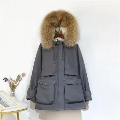 Fitaylor Women’s Winter Jacket – Large Natural Fox Fur Hooded Coat - Adistore