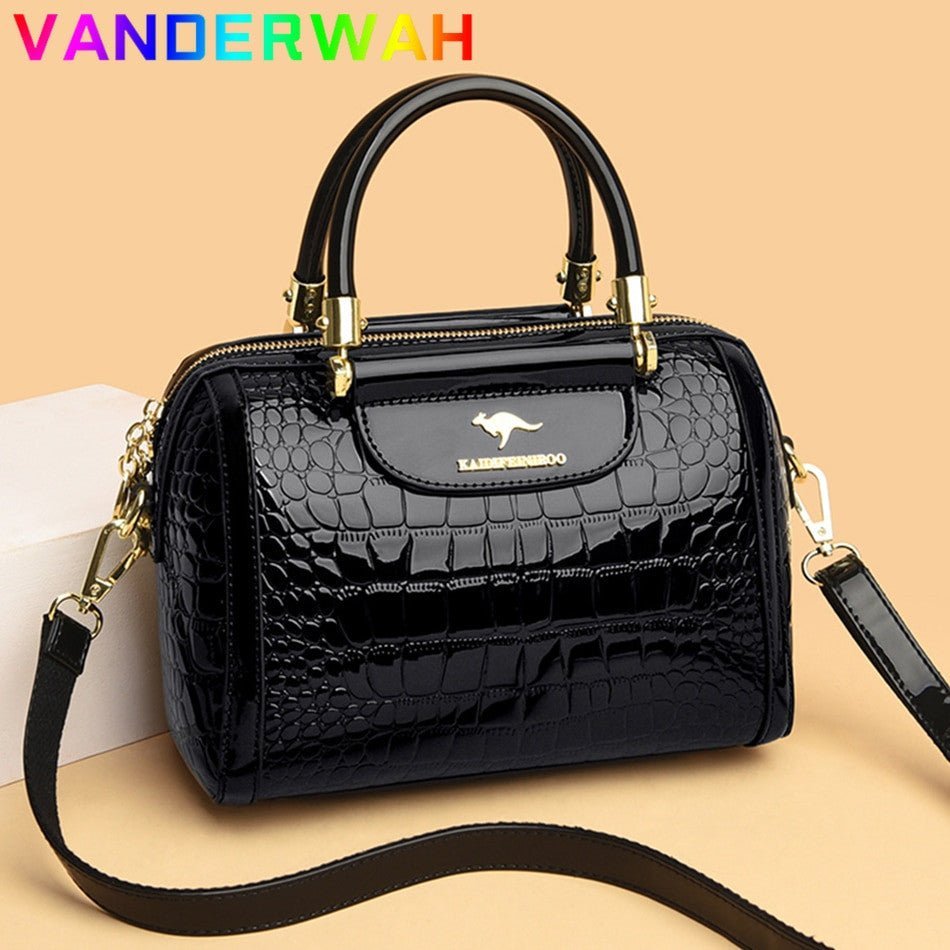 Luxury Patent Leather Crocodile Pattern Handbag for Women – Elegant Tote - Adistore