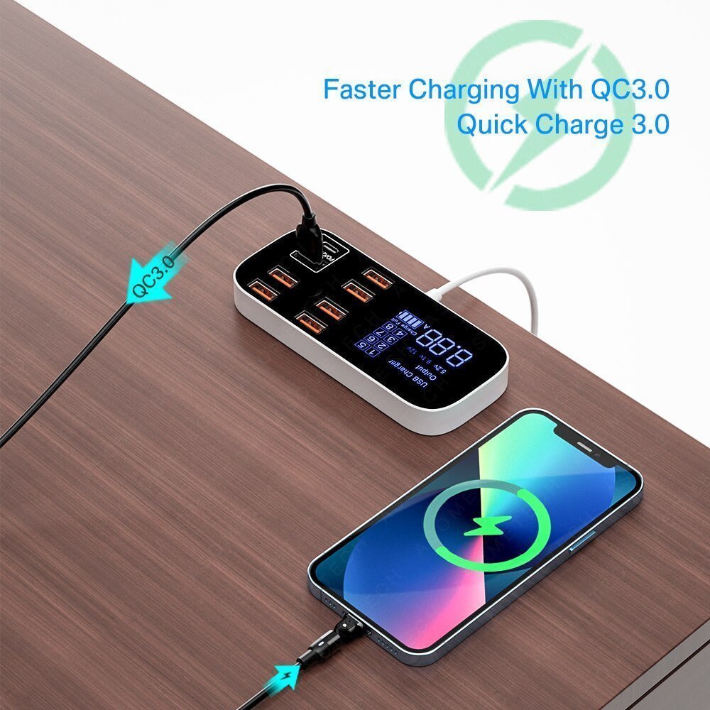 ASOMETECH 8-Port USB Charger Station with LED Display for iPhone & Xiaomi - Adistore
