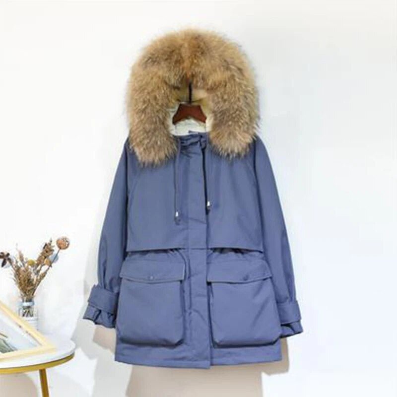 Fitaylor Women’s Winter Jacket – Large Natural Fox Fur Hooded Coat - Adistore