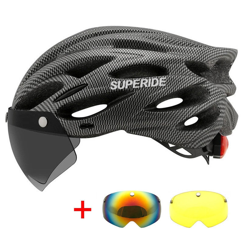 SUPERIDE Cycling Helmet with Rear Light, Goggles & Visor – Unisex - Adistore