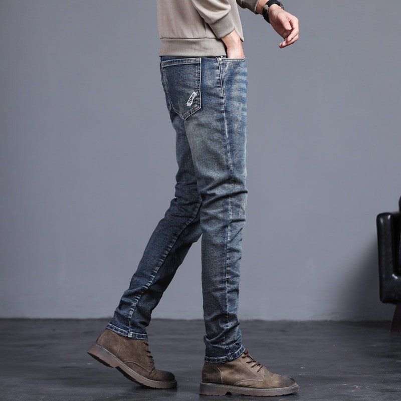 Vintage Blue Men's Jeans – Elastic Fit Spring Summer Denim Pants - Adistore