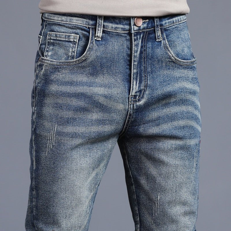Vintage Blue Men's Jeans – Elastic Fit Spring Summer Denim Pants - Adistore