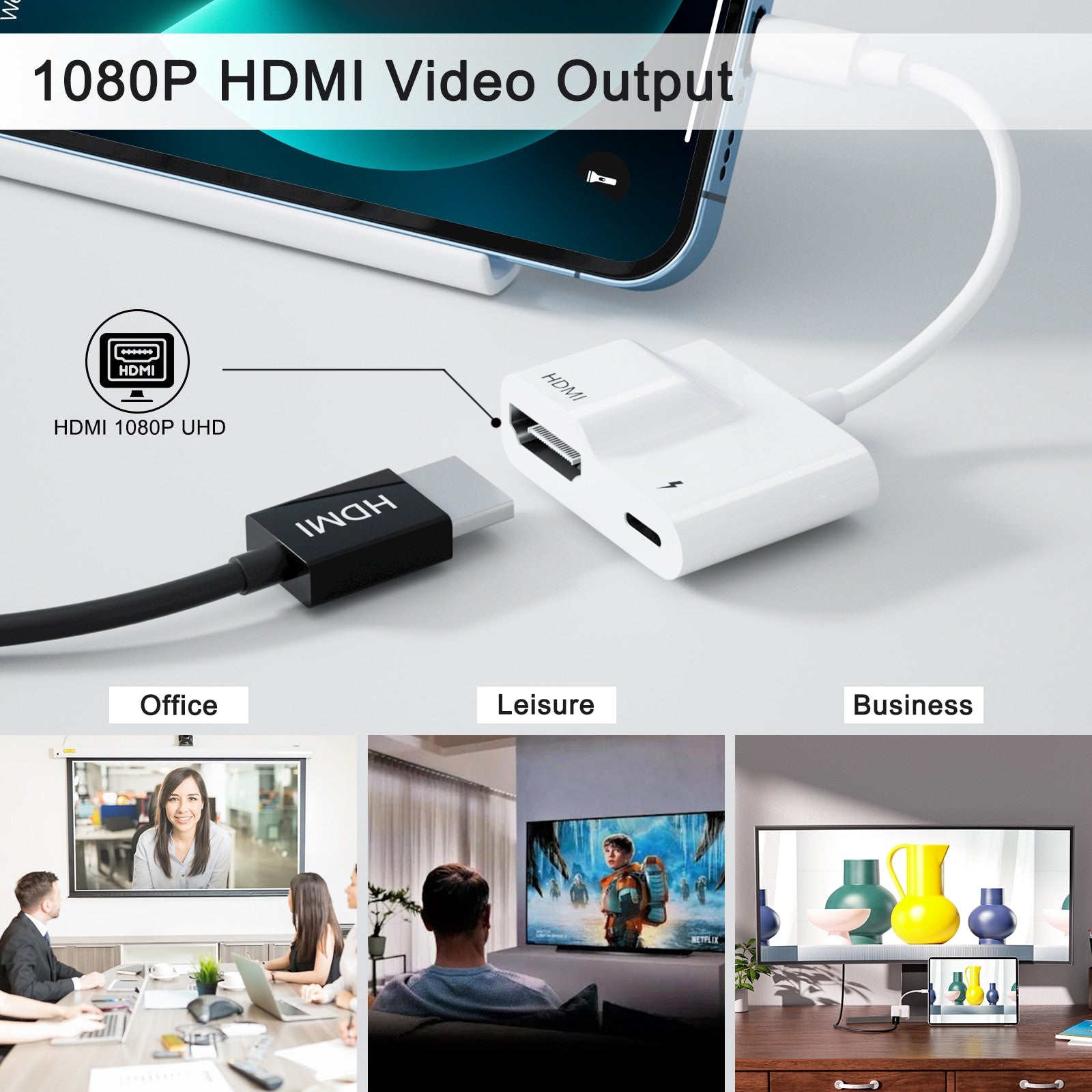 Lightning to HDMI AV Adapter – iPhone to TV/Projector Screen Connector - Adistore