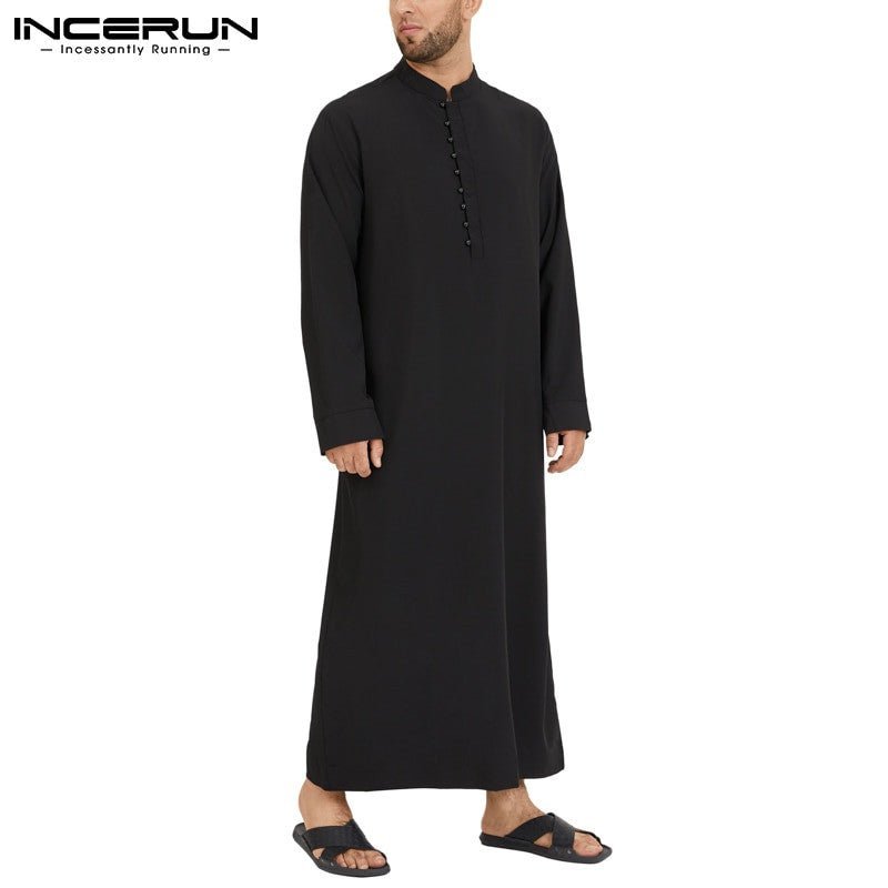 Muslim Men’s Long Sleeve Jubba Thobe – Arabic Kaftan with Stand Collar - Adistore