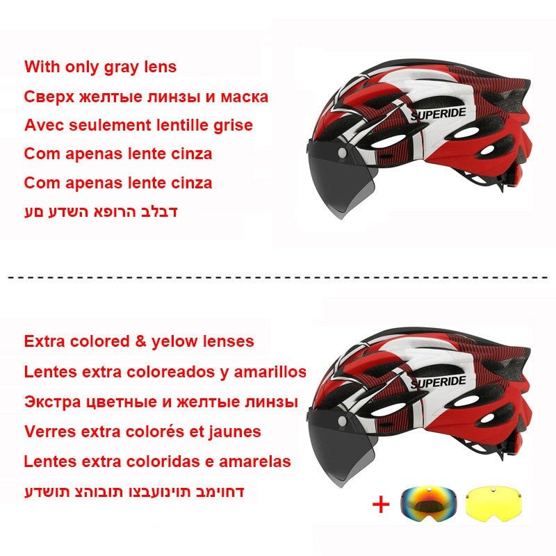 SUPERIDE Cycling Helmet with Rear Light, Goggles & Visor – Unisex - Adistore