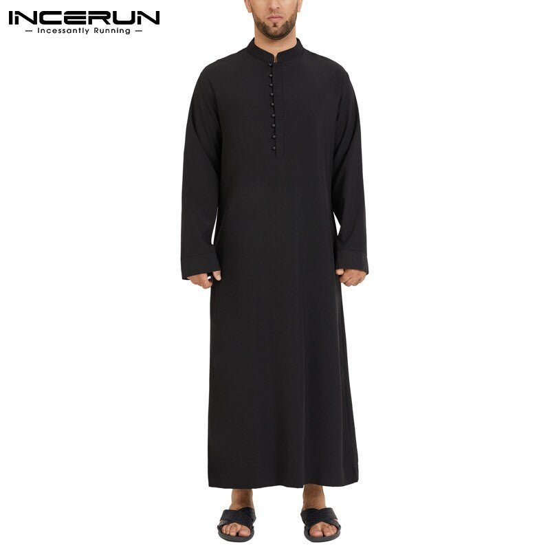 Muslim Men’s Long Sleeve Jubba Thobe – Arabic Kaftan with Stand Collar - Adistore