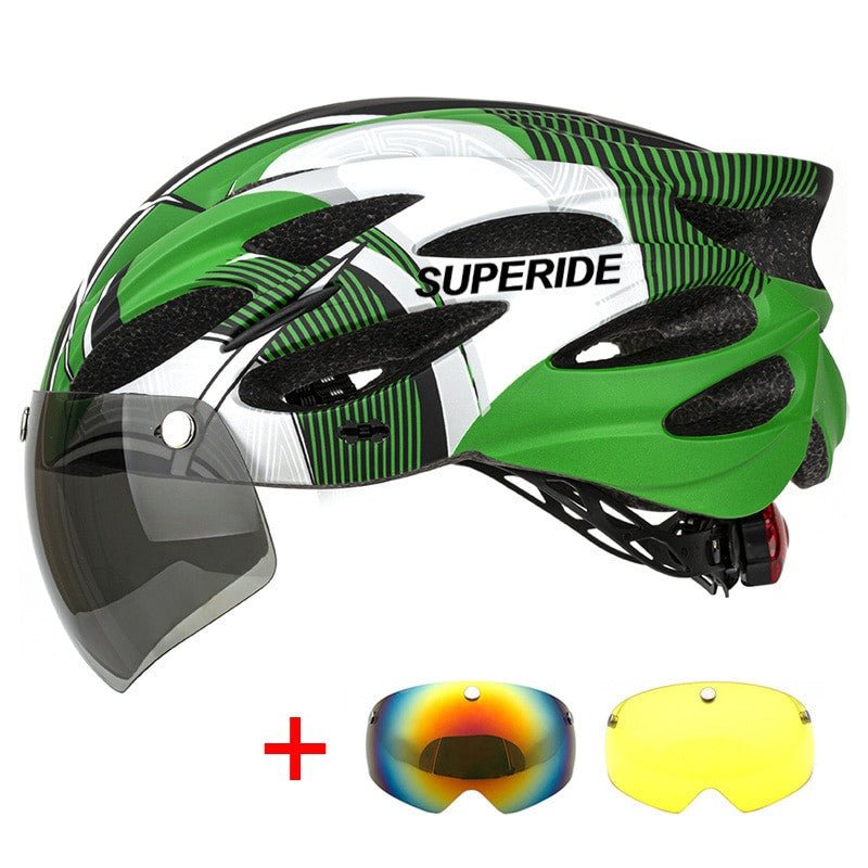 SUPERIDE Cycling Helmet with Rear Light, Goggles & Visor – Unisex - Adistore