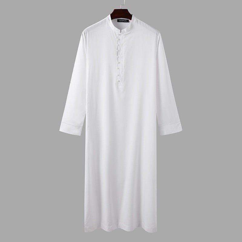 Muslim Men’s Long Sleeve Jubba Thobe – Arabic Kaftan with Stand Collar - Adistore