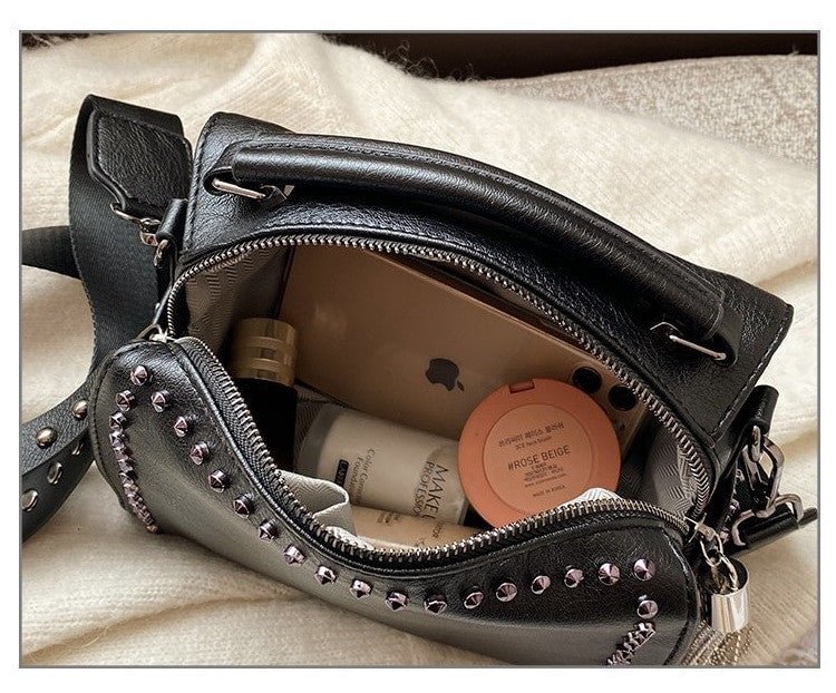 Fashion Rivet Women’s Handbag – Black Tote, Crossbody & Shoulder Bag - Adistore