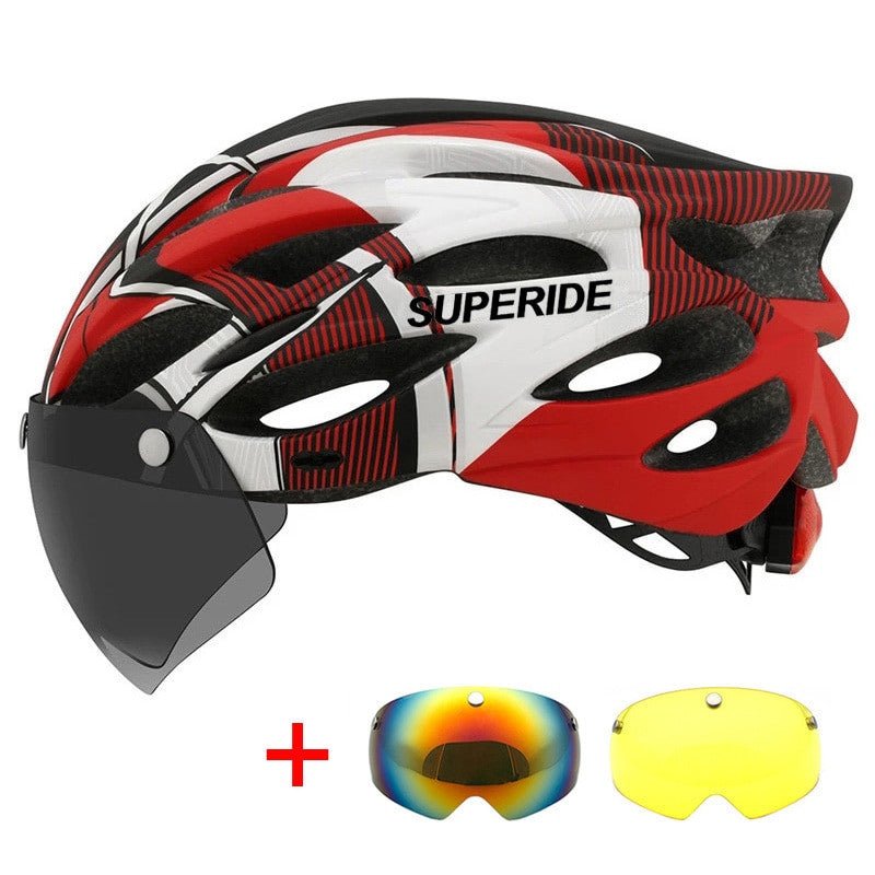 SUPERIDE Cycling Helmet with Rear Light, Goggles & Visor – Unisex - Adistore