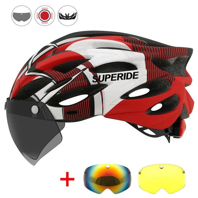 SUPERIDE Cycling Helmet with Rear Light, Goggles & Visor – Unisex - Adistore