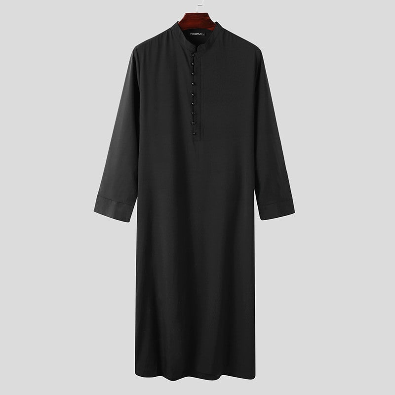 Muslim Men’s Long Sleeve Jubba Thobe – Arabic Kaftan with Stand Collar - Adistore
