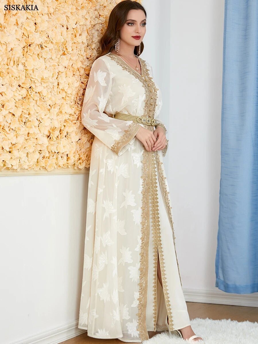 Siskakia Elegant Muslim Abaya Set – 2 Pieces Floral Embroidery Dress - Adistore