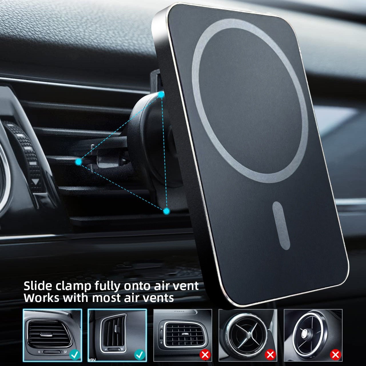 15W Magnetic Wireless Car Charger Mount – Fast Charging for iPhone 12 - Adistore