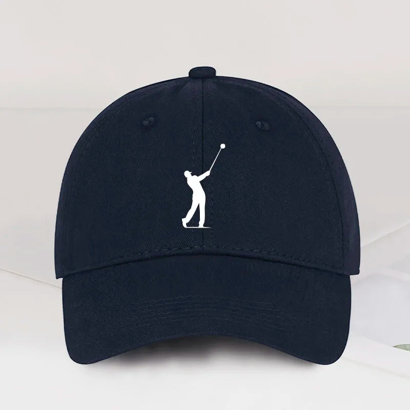 Golf cap UK — navy golfer silhouette print baseball cap for golf enthusiasts