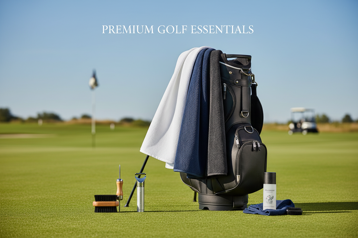Golf towels and cleaning accessories UK — microfibre towels and groove brushes from Adistore Golf