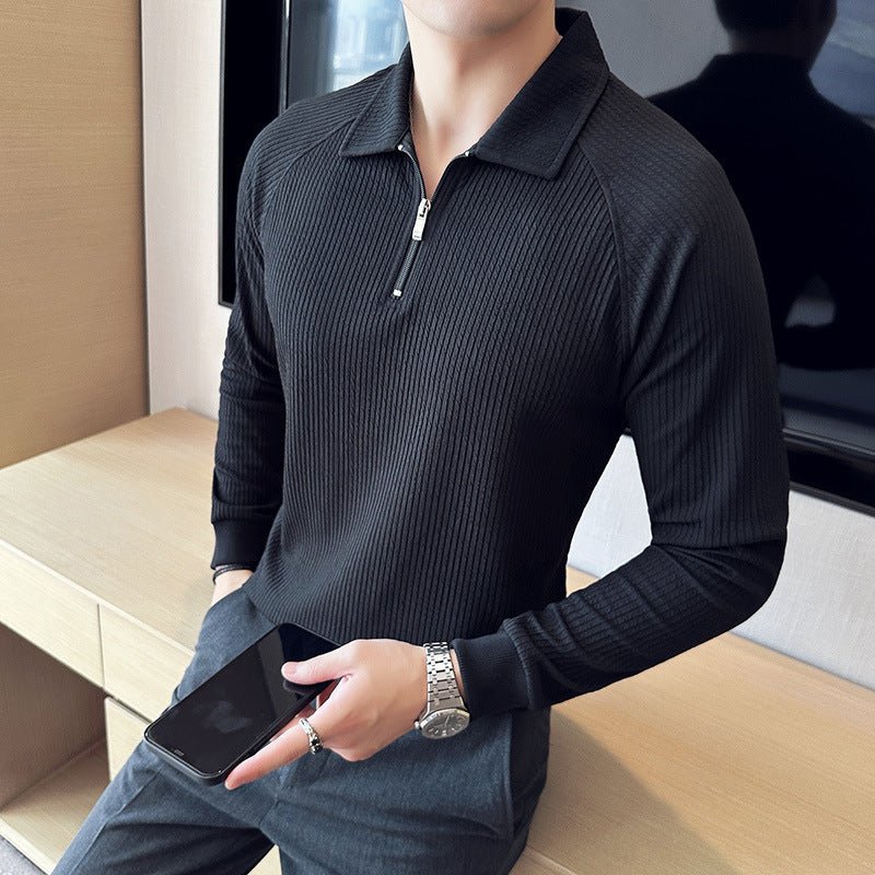 High Elastic Seersucker Half Zipper Polo Shirt – Stylish Men’s Casual Wear - Adistore