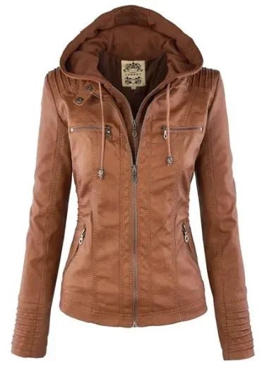 Faux Leather Jacket Women 2024  PU Leather Zipper Hoodies Outerwear Chaqueta