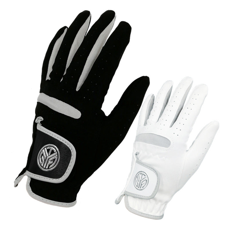 Golf gloves UK — Blackl and white wear resistant grip gloves for men and women on white background.,