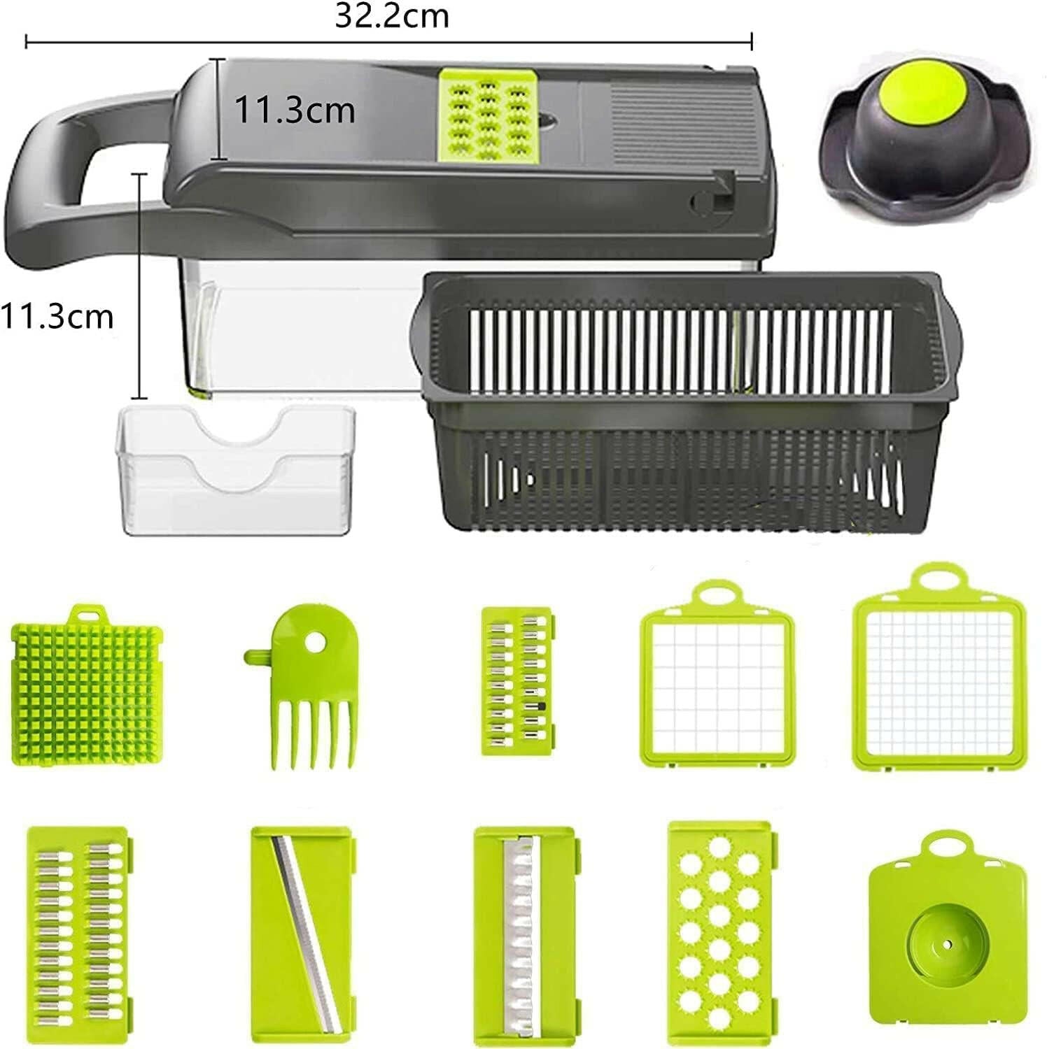 14-in-1 Vegetable Chopper & Mandoline Slicer – 7 Stainless Steel Blades