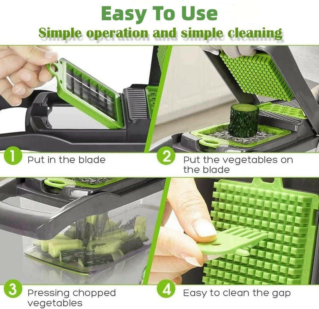 14-in-1 Vegetable Chopper & Mandoline Slicer – 7 Stainless Steel Blades