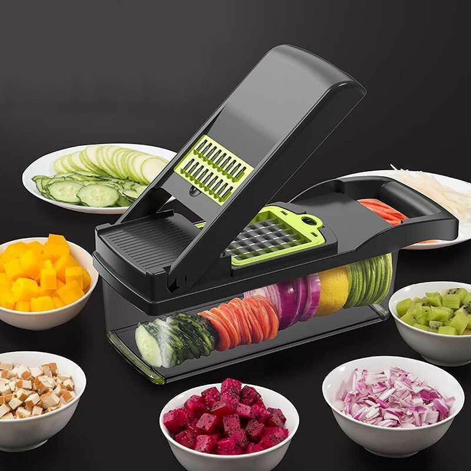 14-in-1 Vegetable Chopper & Mandoline Slicer – 7 Stainless Steel Blades