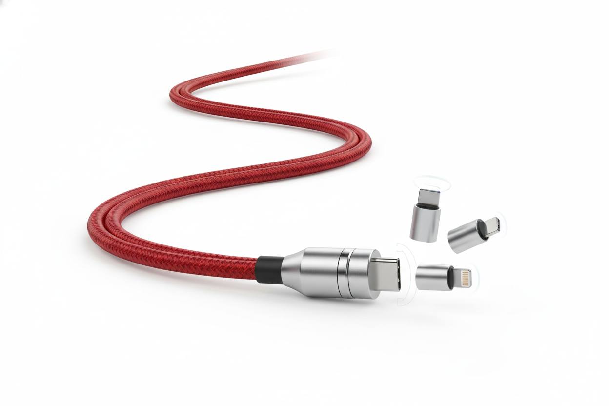 2m 180° Rotating Magnetic Charging Cable – Type-C, Micro, Lightning in Red colour