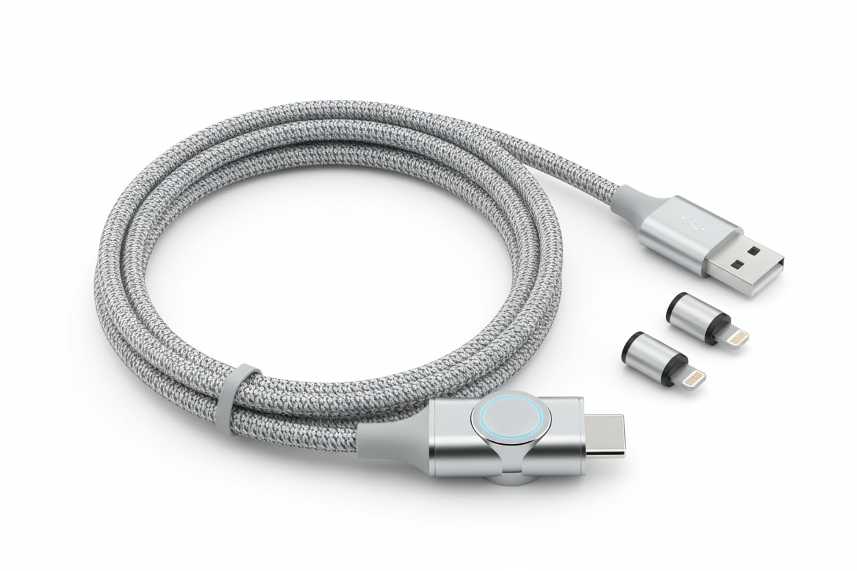 2m 180° Rotating Magnetic Charging Cable – Type-C, Micro, Lightning - Silver