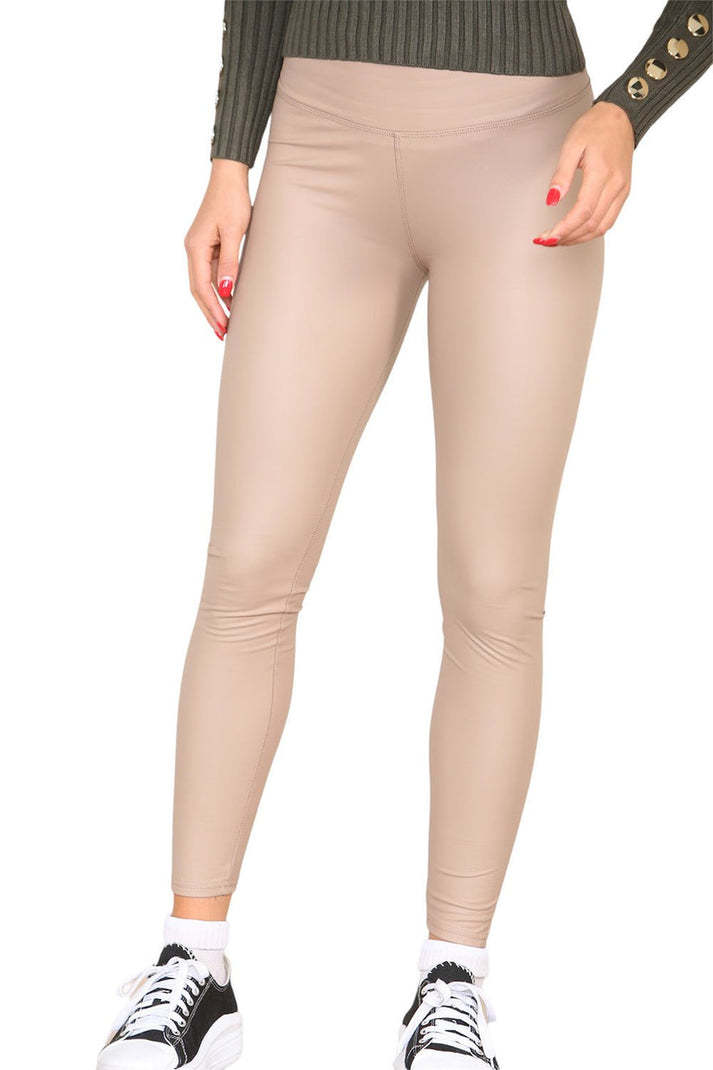 PU Fleece Line High Waisted Wet Look Faux Leather Legging - Adistore