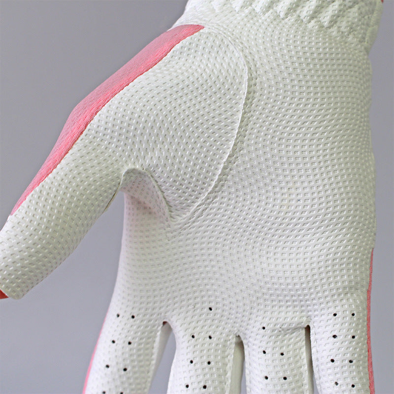 Women's golf gloves UK — Palm view of white breathable non-slip open finger grip glove.