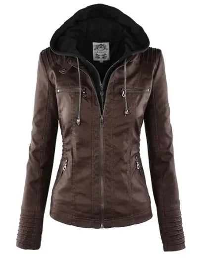 Faux Leather Jacket Women 2024  PU Leather Zipper Hoodies Outerwear Chaqueta