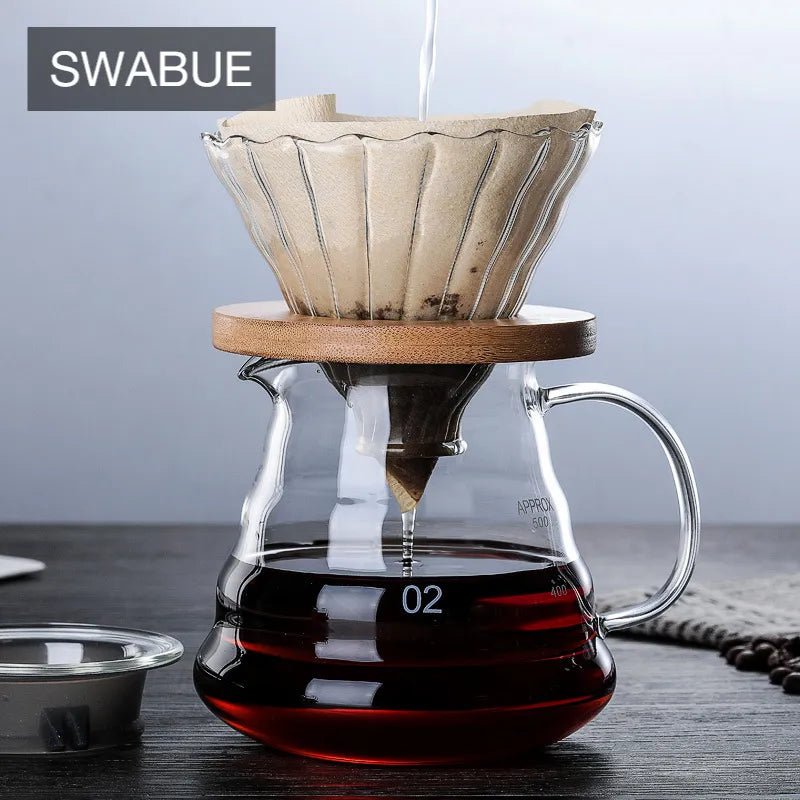 Swabue Glass Coffee Maker set: Transparent glass jug with a wooden handle