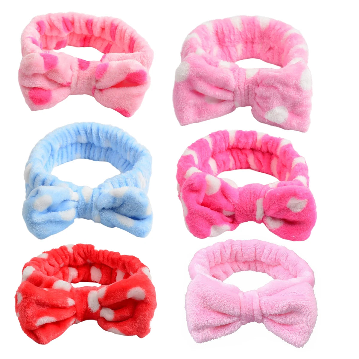 6PC Spa Facial Headband Set Soft Fleece Bow Bands