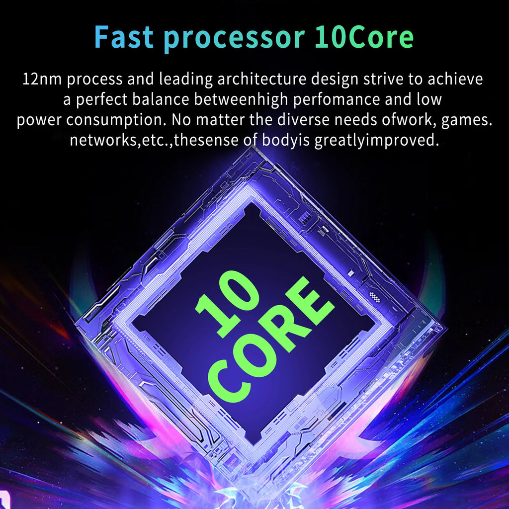 10-core processor with glowing text on a dark background