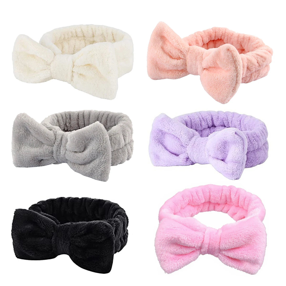 6PC Spa Facial Headband Set Soft Fleece Bow Bands
