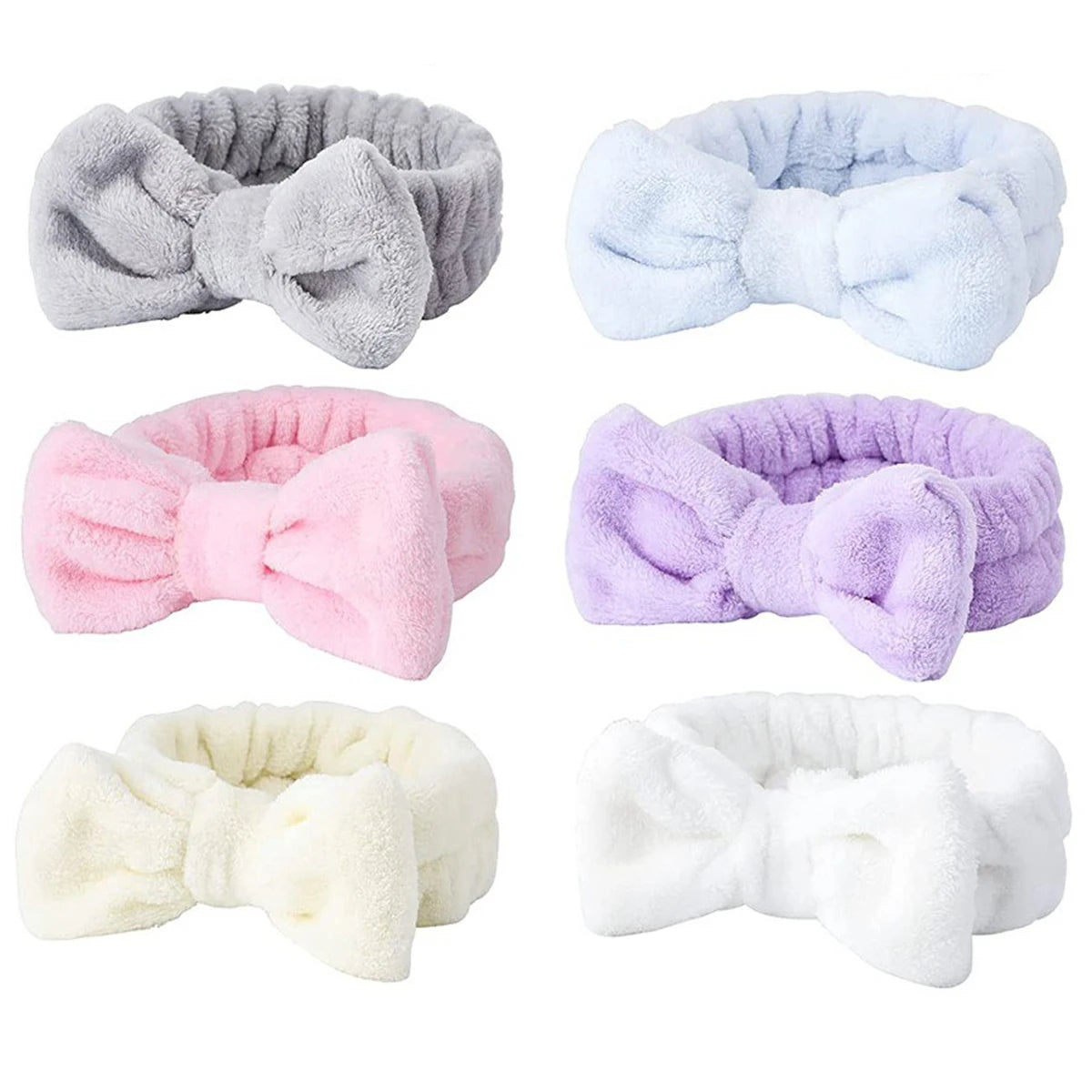 6PC Spa Facial Headband Set Soft Fleece Bow Bands