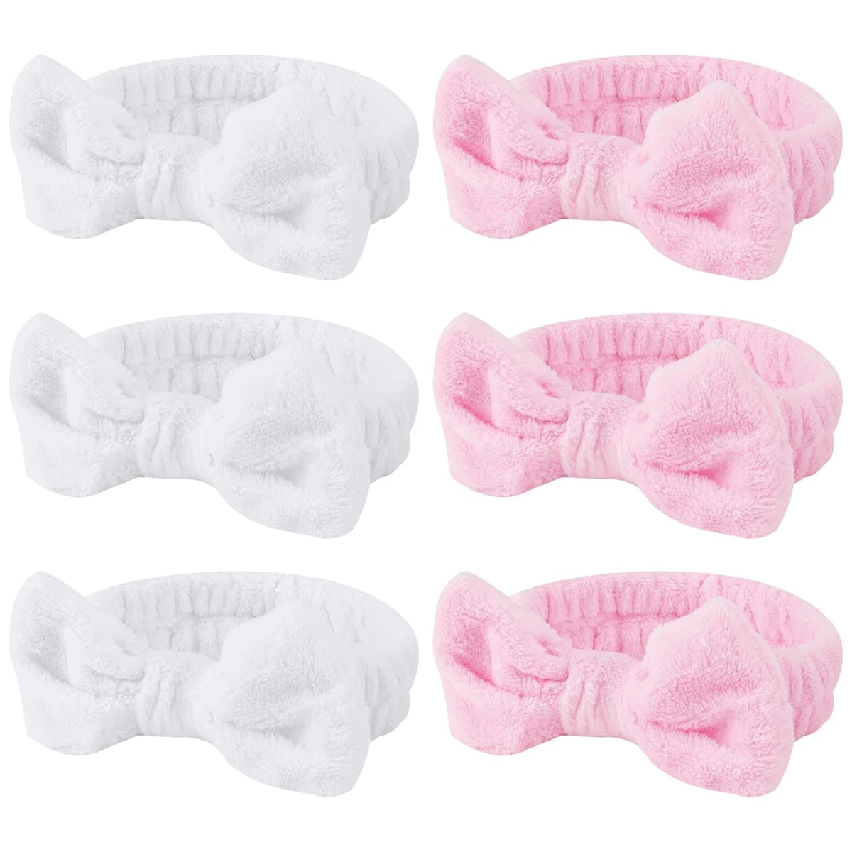 6PC Spa Facial Headband Set Soft Fleece Bow Bands